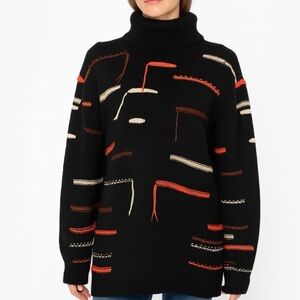 Sweater Turtleneck Pullover Wool Alpaca  Blend Art to Wear Black Brown Orange L